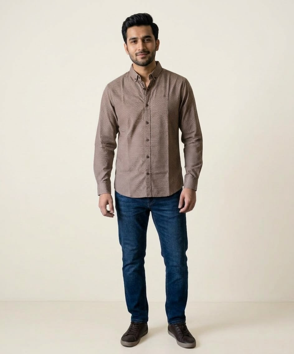 Men's Casual Shirt - Brown-Dotted Shc-1717 (ORG-H)