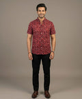 Men's Casual Printed Maroon Half Sleves Shc-1778