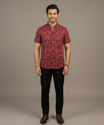 Men's Casual Printed Maroon Half Sleves Shc-1778