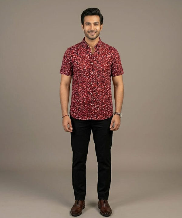 Men's Casual Printed Maroon Half Sleves Shc-1778