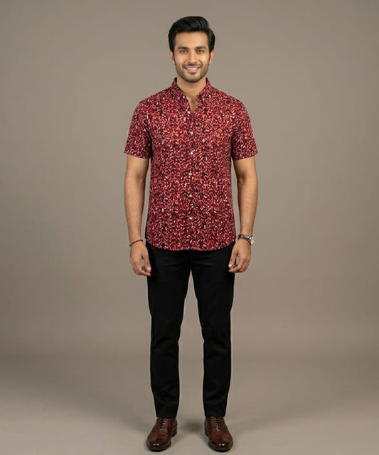 Men's Casual Printed Maroon Half Sleves Shc-1778