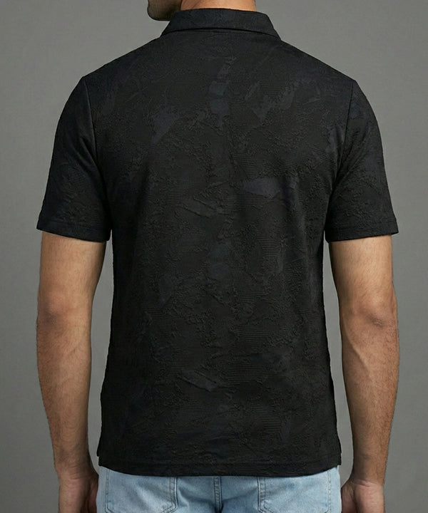 Men's T-Shirt Collar Black Zip Style Tsh-7024