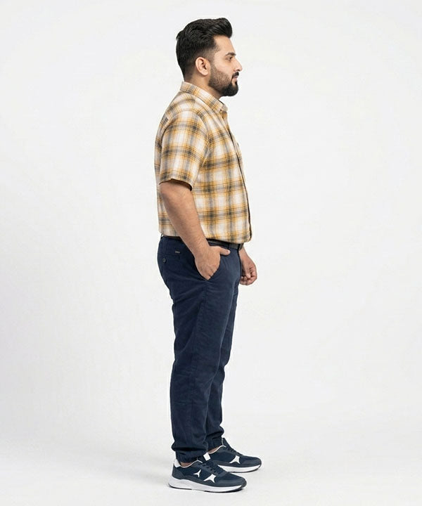 Men's  Over Size Casual Yellow Chk Half Sleves Shc-2080