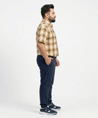 Men's  Over Size Casual Yellow Chk Half Sleves Shc-2080