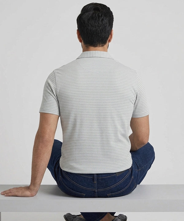 Men’s Pinstripe Drawstring Half Sleeves Shirt– Relaxed Fit - SHC-3067 Grey Stripe