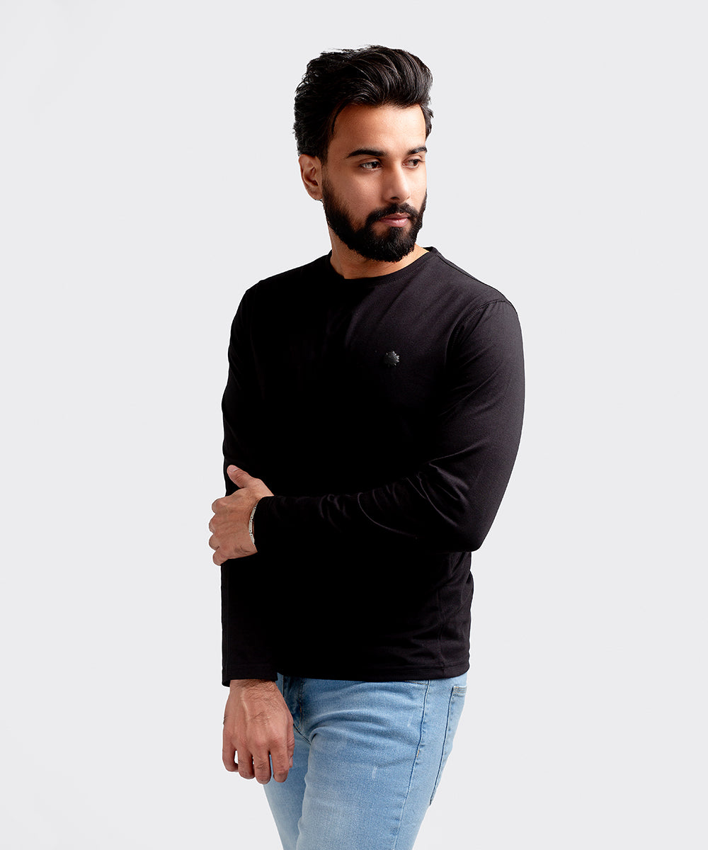 HR Clothing Men's Full Sleeves T-Shirt - Black leaf