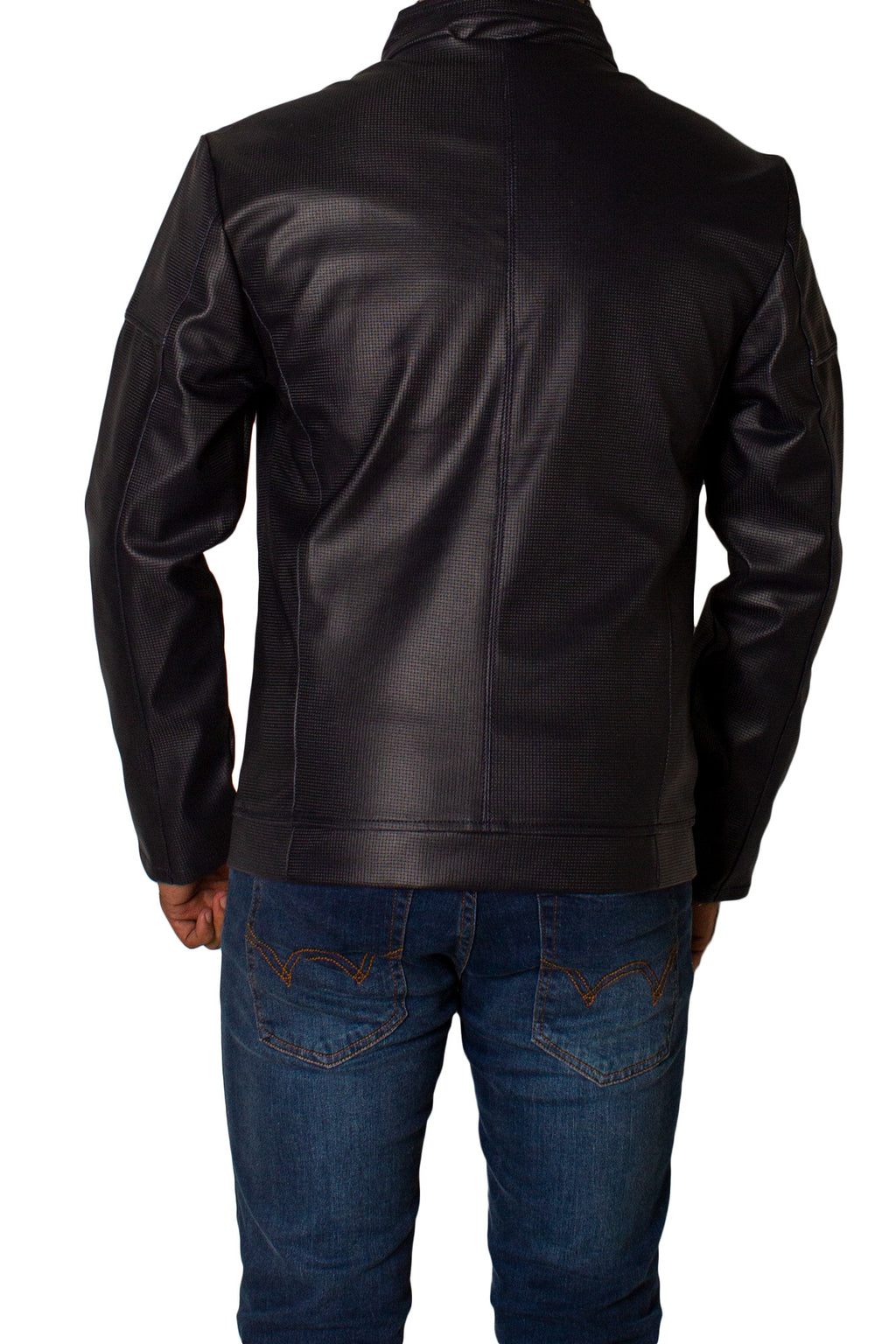 Men's Faux Leather Jacket Jk-0288 Texture Navy