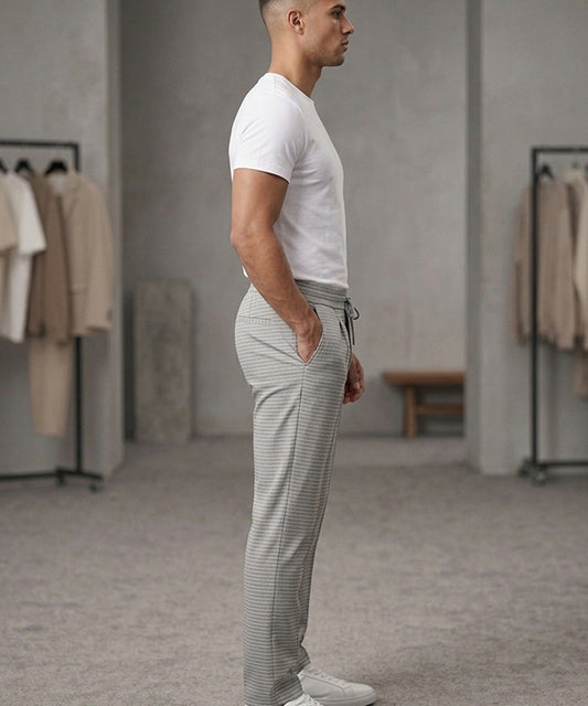 Men’s Pinstripe Drawstring Trousers – Relaxed Fit - LWR-0688 Grey Stripe
