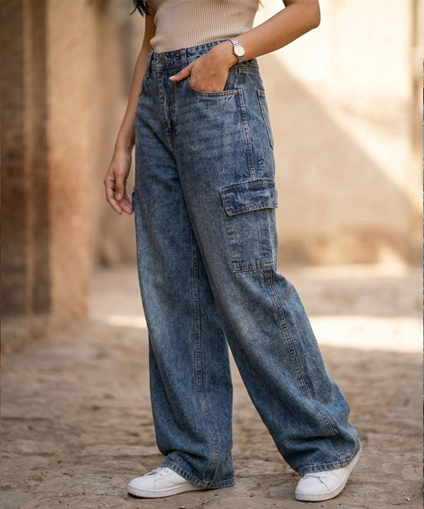 HR Clothing Women's Full Baggy Denim Jeans - JP-2207 – Navy