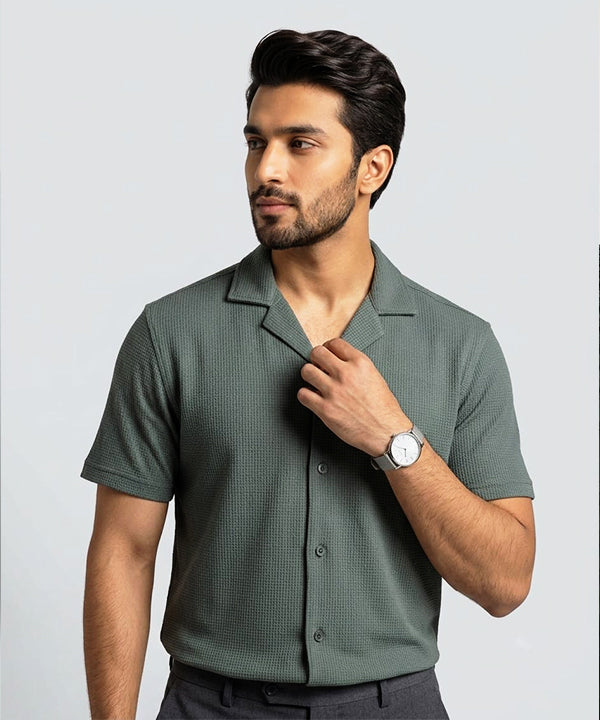 Men's Thermal Half sleves Shirt -D-Green Shc-3086