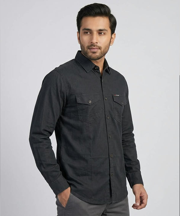 Men's Casual Shirt - Black-Stripe Shc-1486 - (ORG-H)