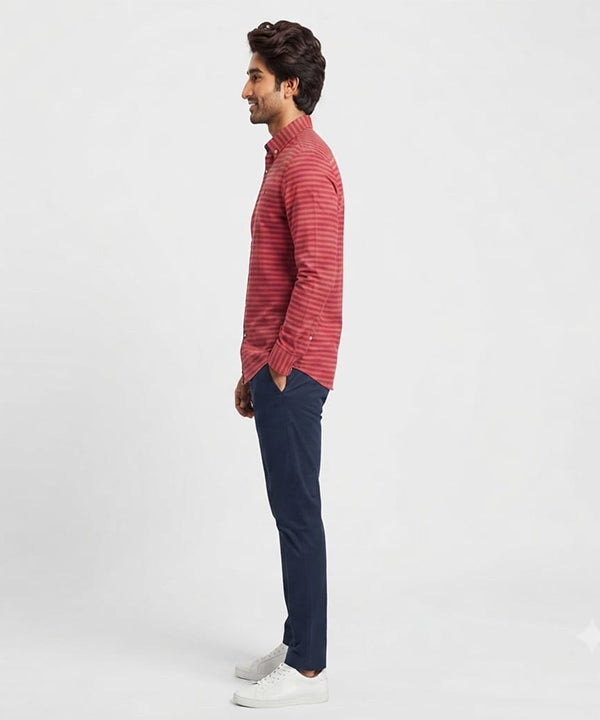 HR Clothing Men's Casual Shirt - Maroon-Stripe Shc-1811 (ORG)(H)
