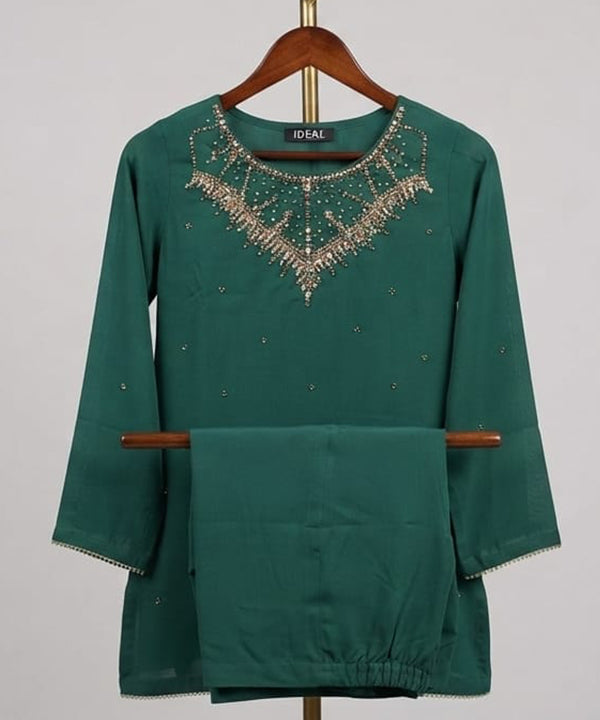 Women's Eastern Sea Green Embroidered 2-Piece Suit 0006