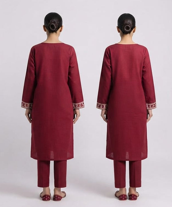Women's Eastern Maroon Embroidered 3-piece 0004