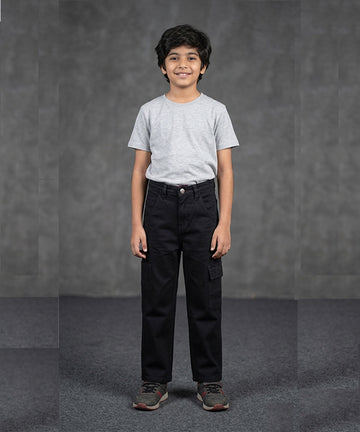 Boys Black Carpenter Straight Cargo Pants- Bjp-0300