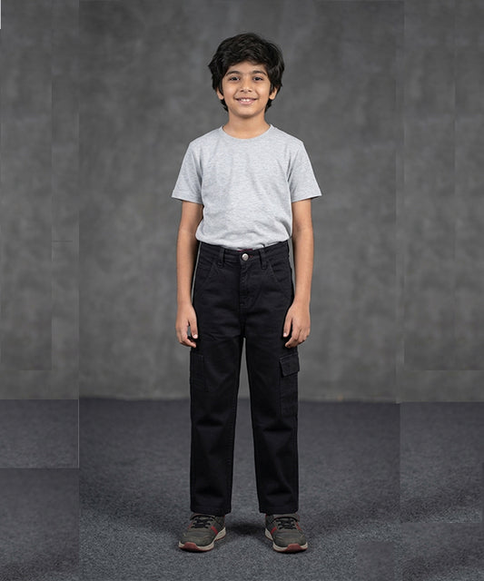 Boys Black Carpenter Straight Cargo Pants- Bjp-0300
