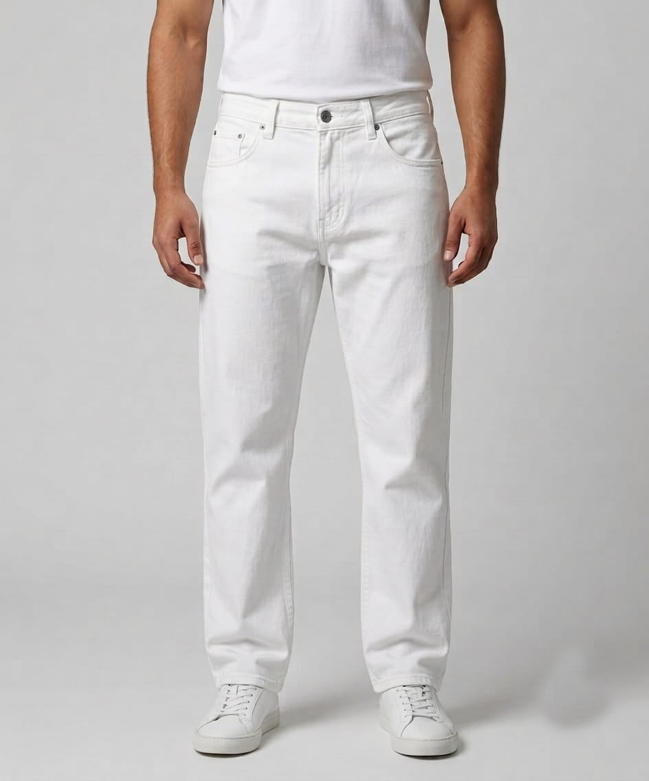 Men's Denim Straight Fit Jeans - White - JP-2267