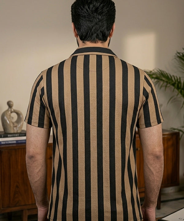 Men's Casual Shirt Half Sleeves - SHC-3069 Brown Stripe ( ORG )