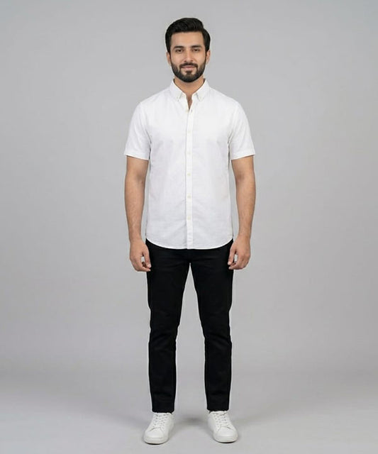 Men's Casual White Half Sleves Shc-1846