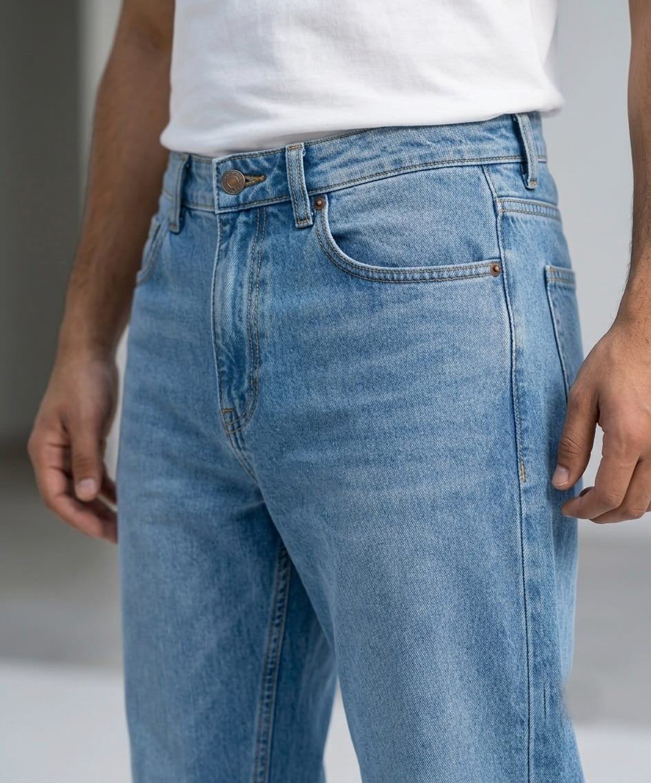 Men's Denim Smart Baggy Jeans - Sky-Blue - JP-2264