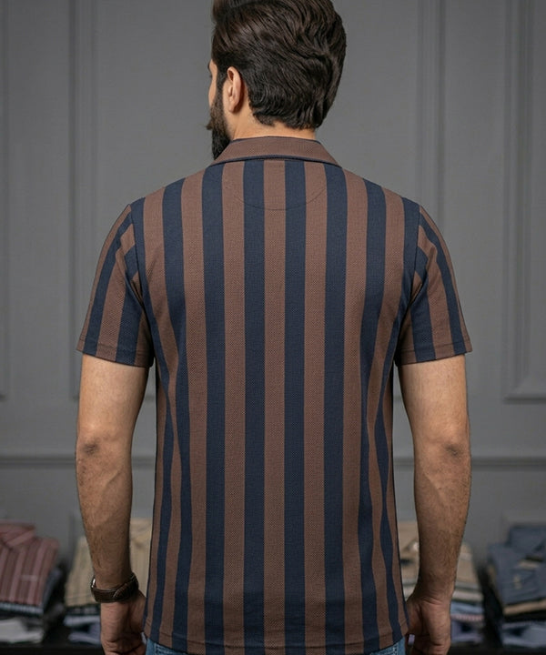 Men's Casual Shirt Half Sleeves - SHC-3069 Navy blue Stripe ( ORG )
