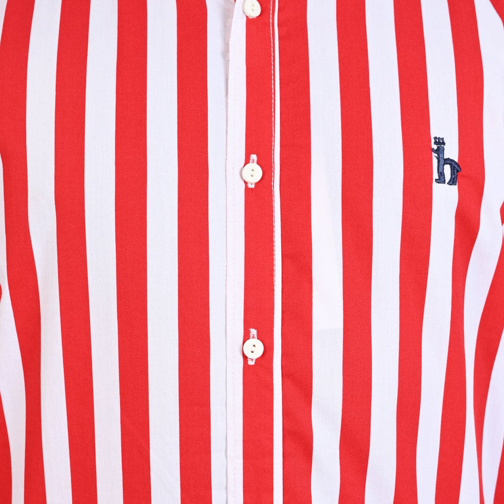 Men's Casual Stripe Red Half Sleves Shc-1847 (ORG)
