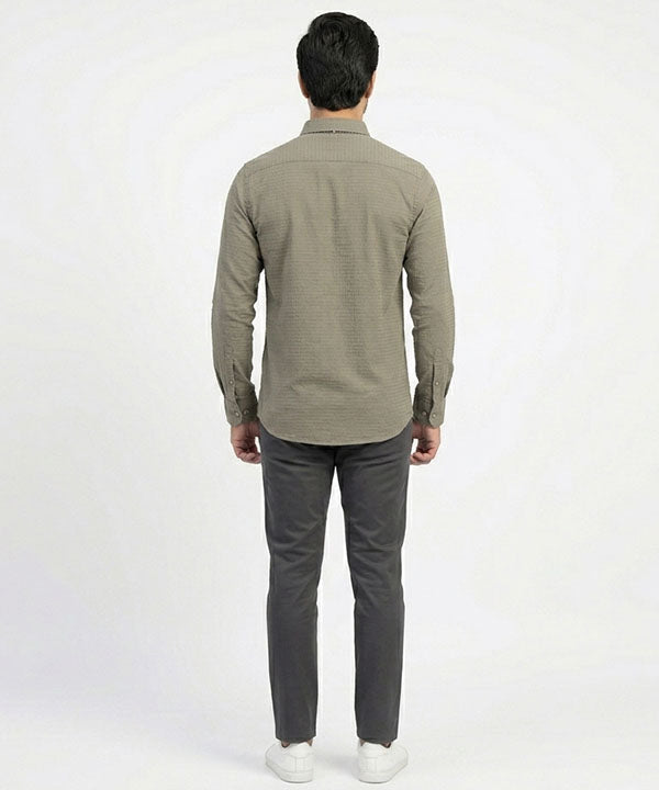 Men's Casual Shirt - Green Stripe Shc-1619 ORG
