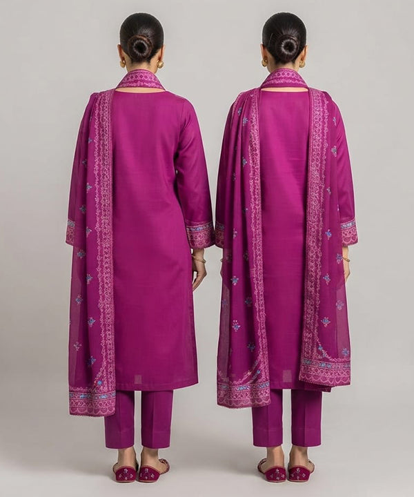 Women's Eastern Deep Pink Embroidered 3-piece 0004