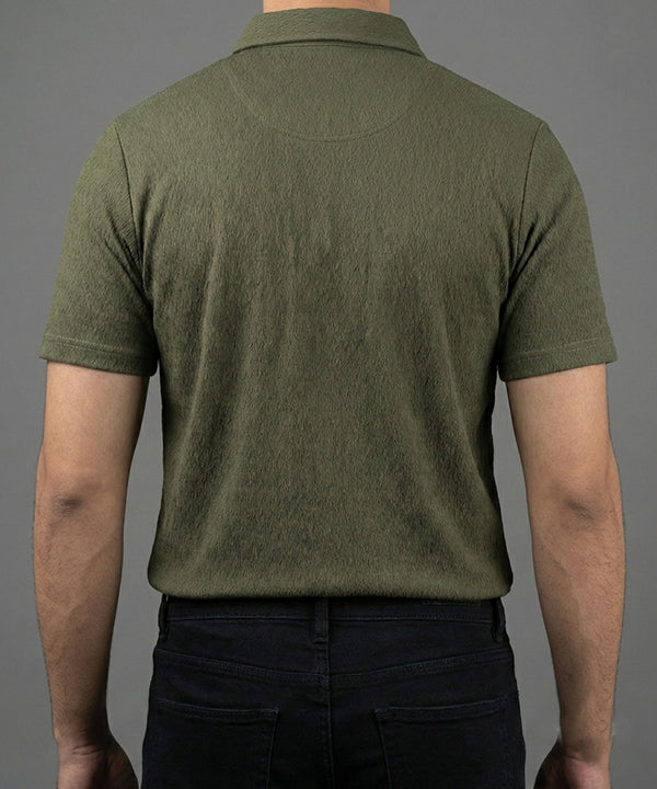 Men's T-Shirt Collar Green Zip Style Tsh-7021