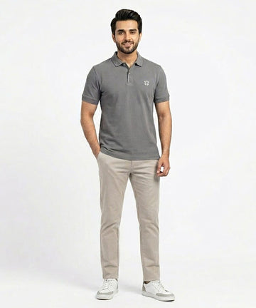 Premium Ribbed Collar Polo T-Shirt Grey TSH-7162
