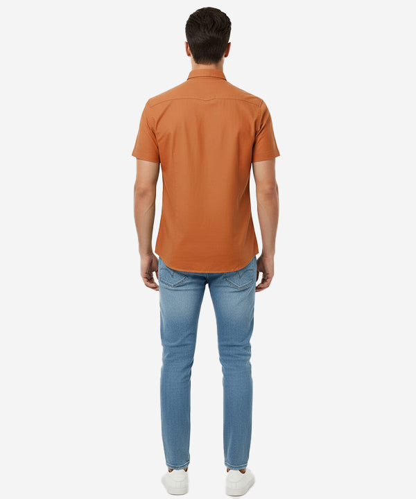 Men's Casual Shirt Half Sleeves - Rust Shc-1927 Strech Fabric (ORG)