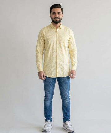 Men's Over Size Casual Shirt - Texture Yellow Shc-1938 ORG