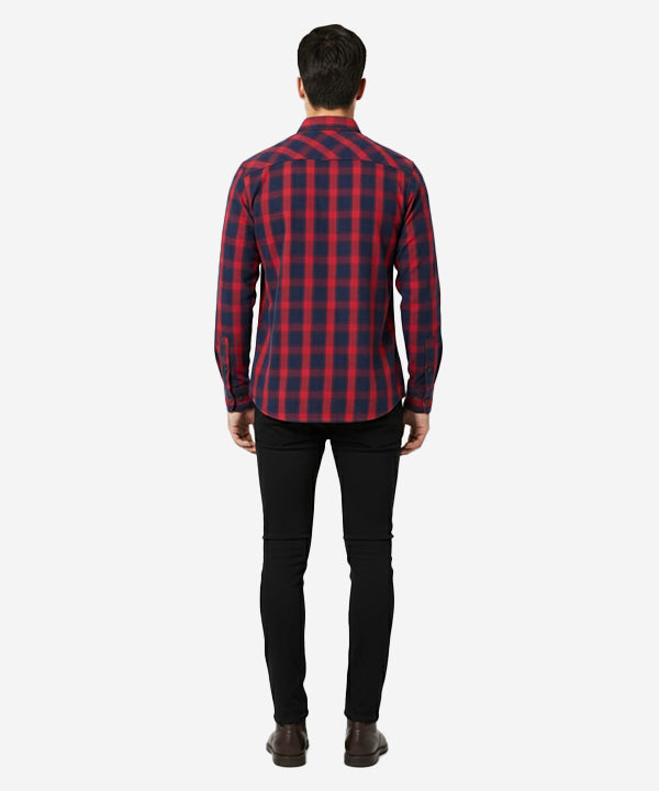 Men's Casual Checkered Shirt - Red Chk SHC-1719 (ORG)