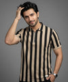 MEN'S T-SHIRT COLLAR BEIGE STRIPE TSH-7160