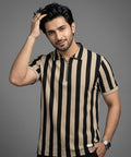 MEN'S T-SHIRT COLLAR BEIGE STRIPE  Old Money TSH-7160