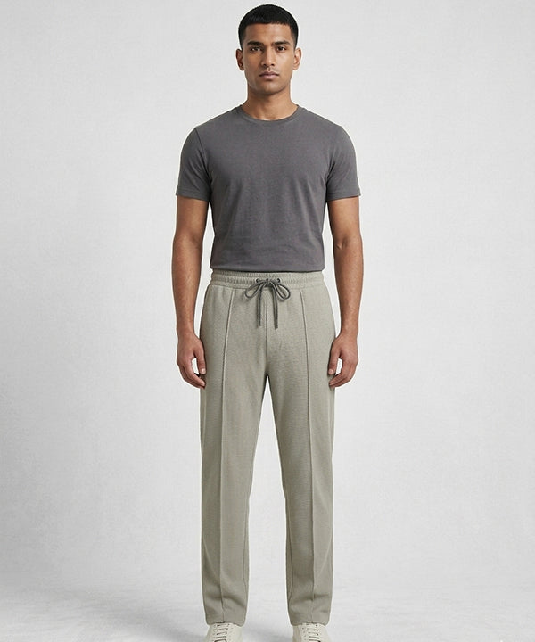Waffle Knit Elastic Waist Trousers - Green Lwr-0694