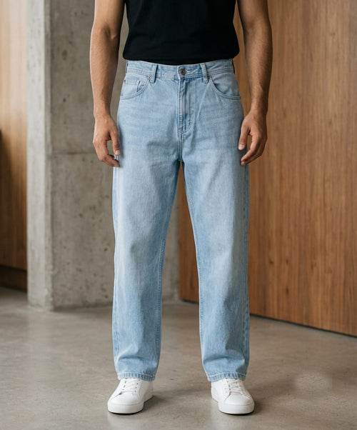 Men's Denim Smart Baggy Jeans - Ice-Blue - JP-2265