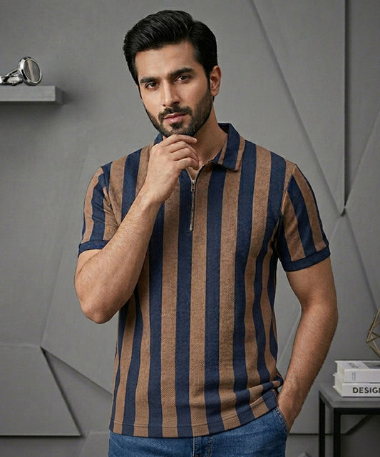 MEN'S T-SHIRT COLLAR NAVY STRIPE TSH-7160