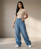 HR Clothing Women's Full Baggy Denim Jeans - JP-2244 – Blue