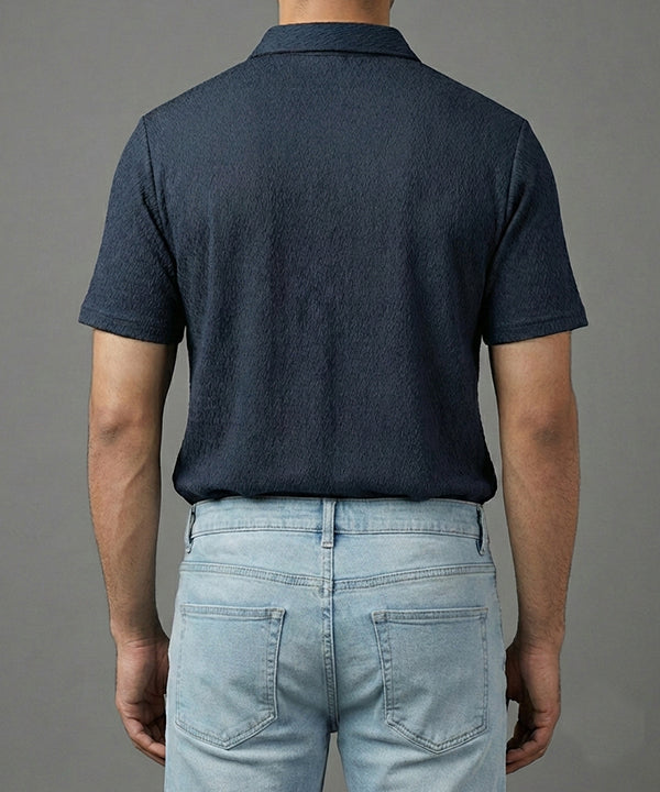 Men's T-Shirt Collar Navy Zip Style Tsh-7021