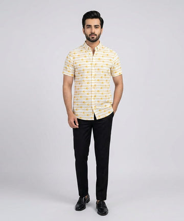 Men's Casual Printed Yellow Half Sleves Shc-1777