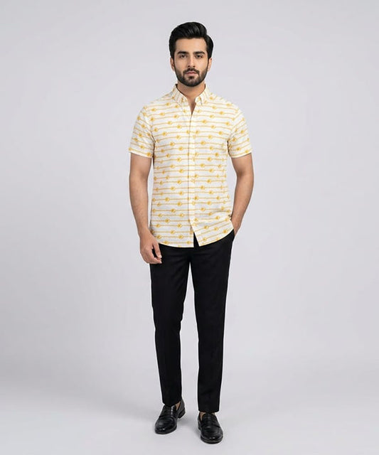 Men's Casual Printed Yellow Half Sleves Shc-1777