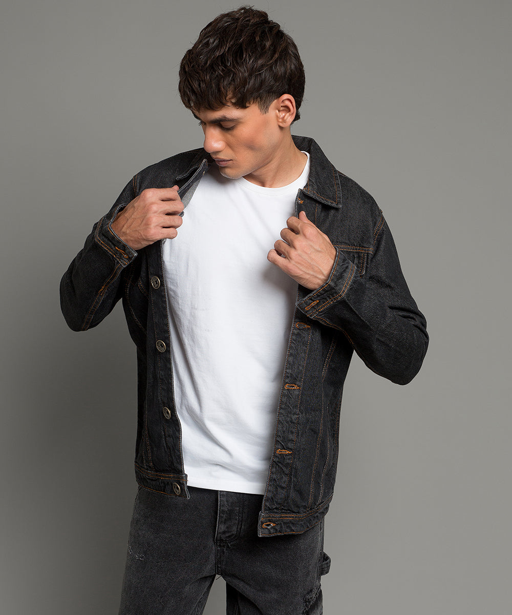 HR Clothing Men's Denim Jacket - Mid Black Jk-0341