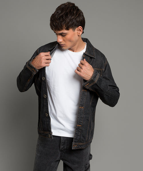 HR Clothing Men's Denim Jacket - Mid Black Jk-0341