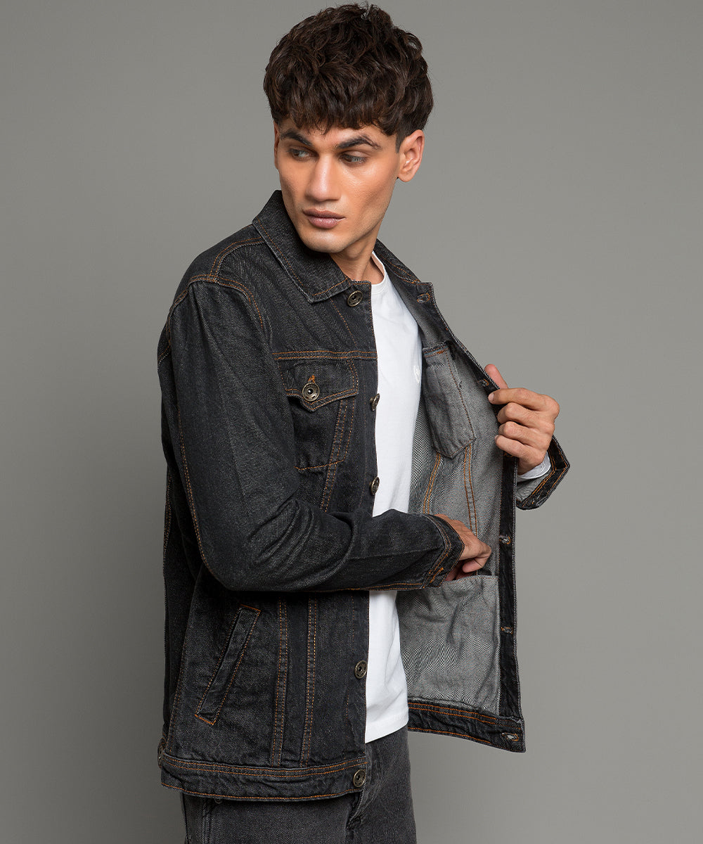 HR Clothing Men's Denim Jacket - Mid Black Jk-0341