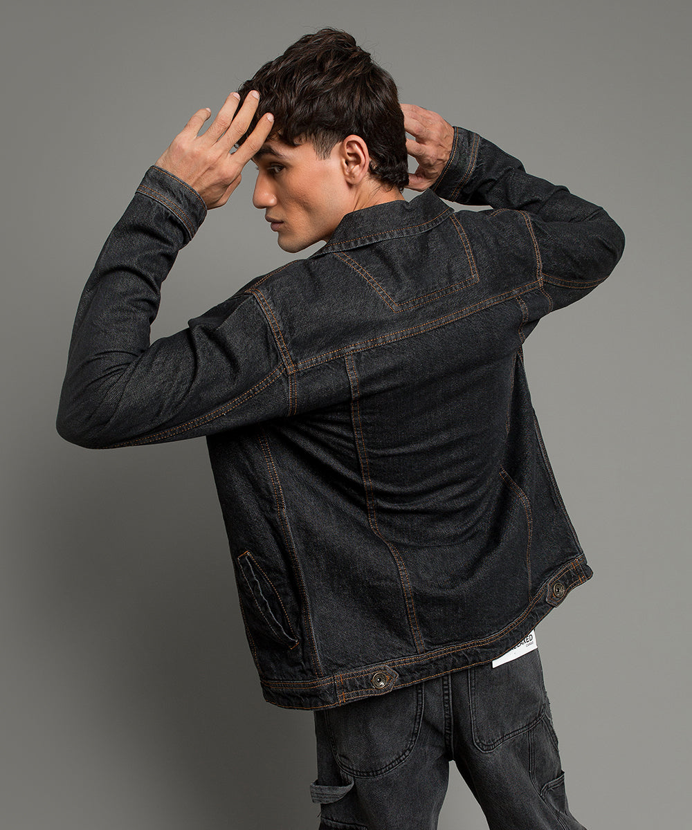 HR Clothing Men's Denim Jacket - Mid Black Jk-0341