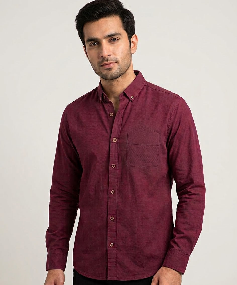 Men's Casual Shirt - Texture-Maroon Shc-1603 (ORG H)