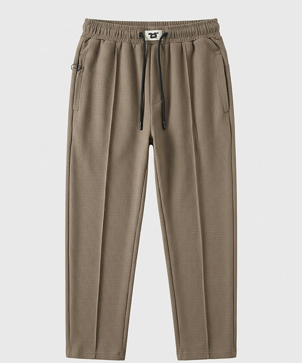 Waffle Knit Elastic Waist Trousers - Coffee Lwr-0694