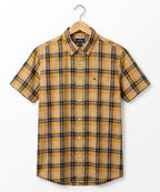 Men's  Over Size Casual Yellow Chk Half Sleves Shc-2080