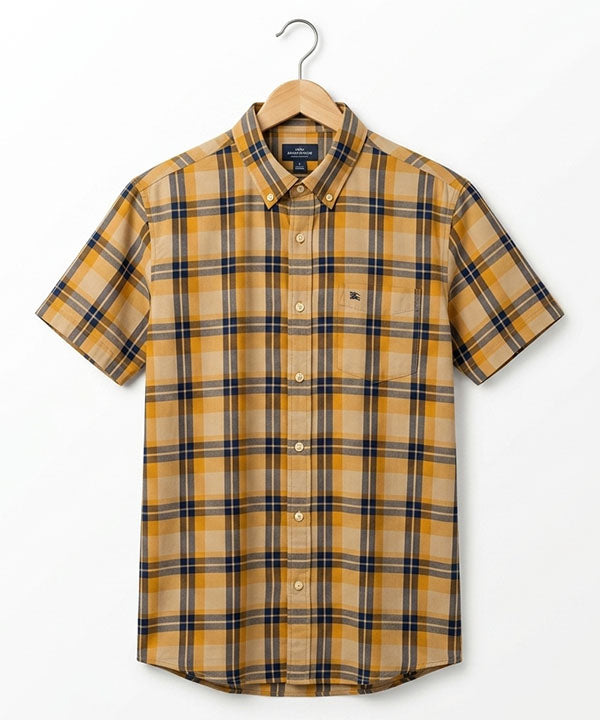 Men's  Over Size Casual Yellow Chk Half Sleves Shc-2080